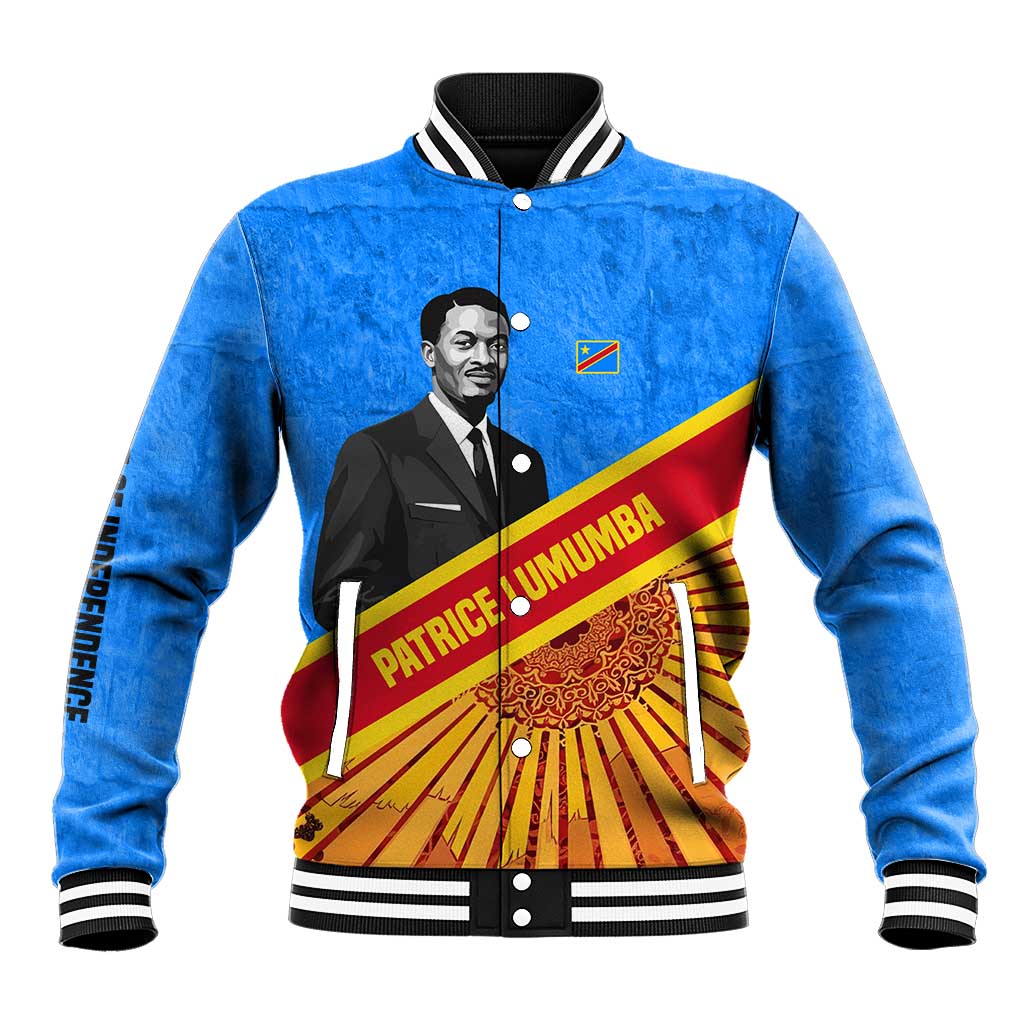 Patrice Lumumba Baseball Jacket with Congolese Flag Colors and African History Quote - Wonder Print Shop