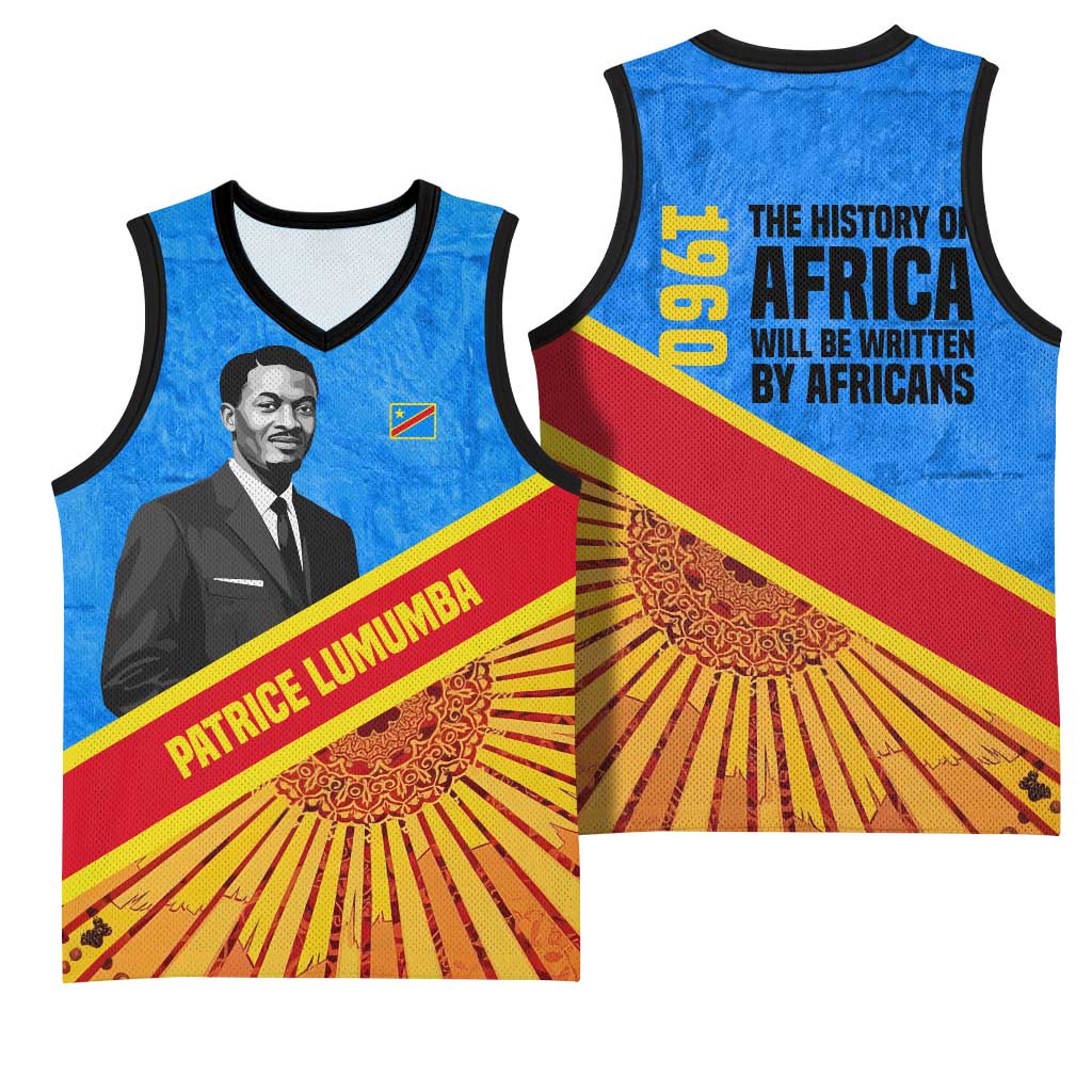 Patrice Lumumba Basketball Jersey with Congolese Flag Colors and African History Quote - Wonder Print Shop