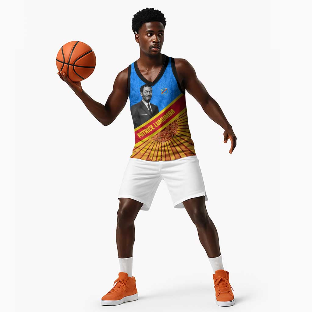 Patrice Lumumba Basketball Jersey with Congolese Flag Colors and African History Quote - Wonder Print Shop