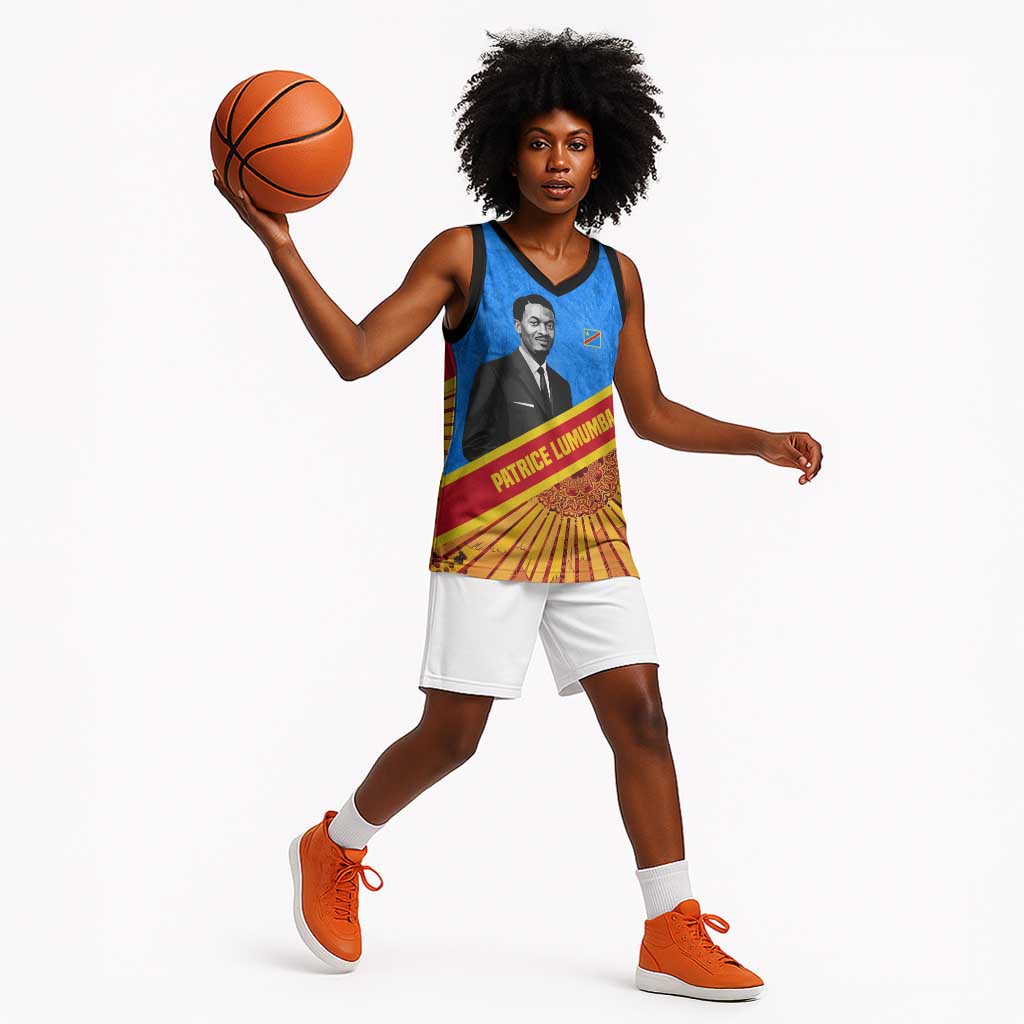 Patrice Lumumba Basketball Jersey with Congolese Flag Colors and African History Quote - Wonder Print Shop