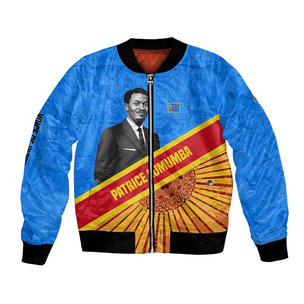 Patrice Lumumba Bomber Jacket with Congolese Flag Colors and African History Quote - Wonder Print Shop