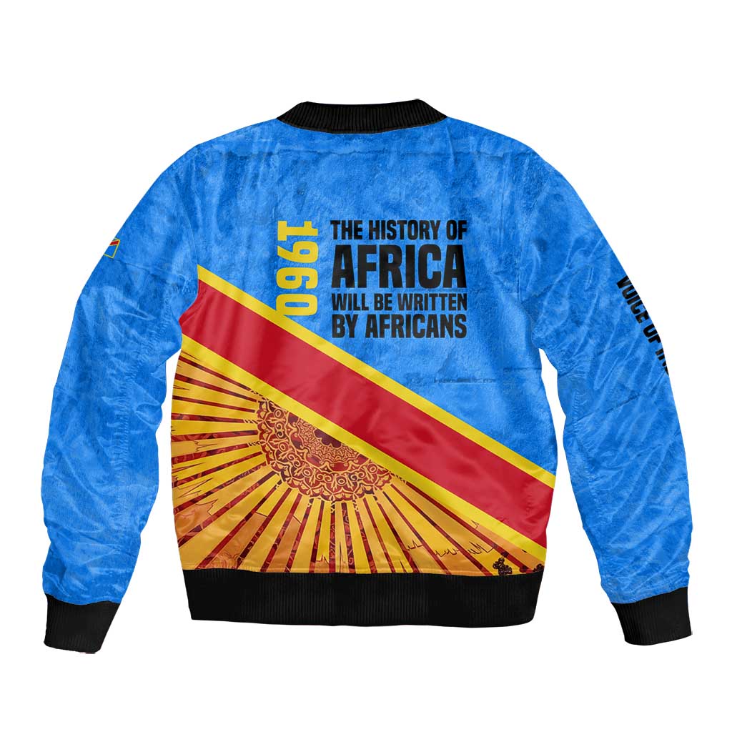 Patrice Lumumba Bomber Jacket with Congolese Flag Colors and African History Quote - Wonder Print Shop