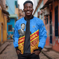 Patrice Lumumba Bomber Jacket with Congolese Flag Colors and African History Quote - Wonder Print Shop
