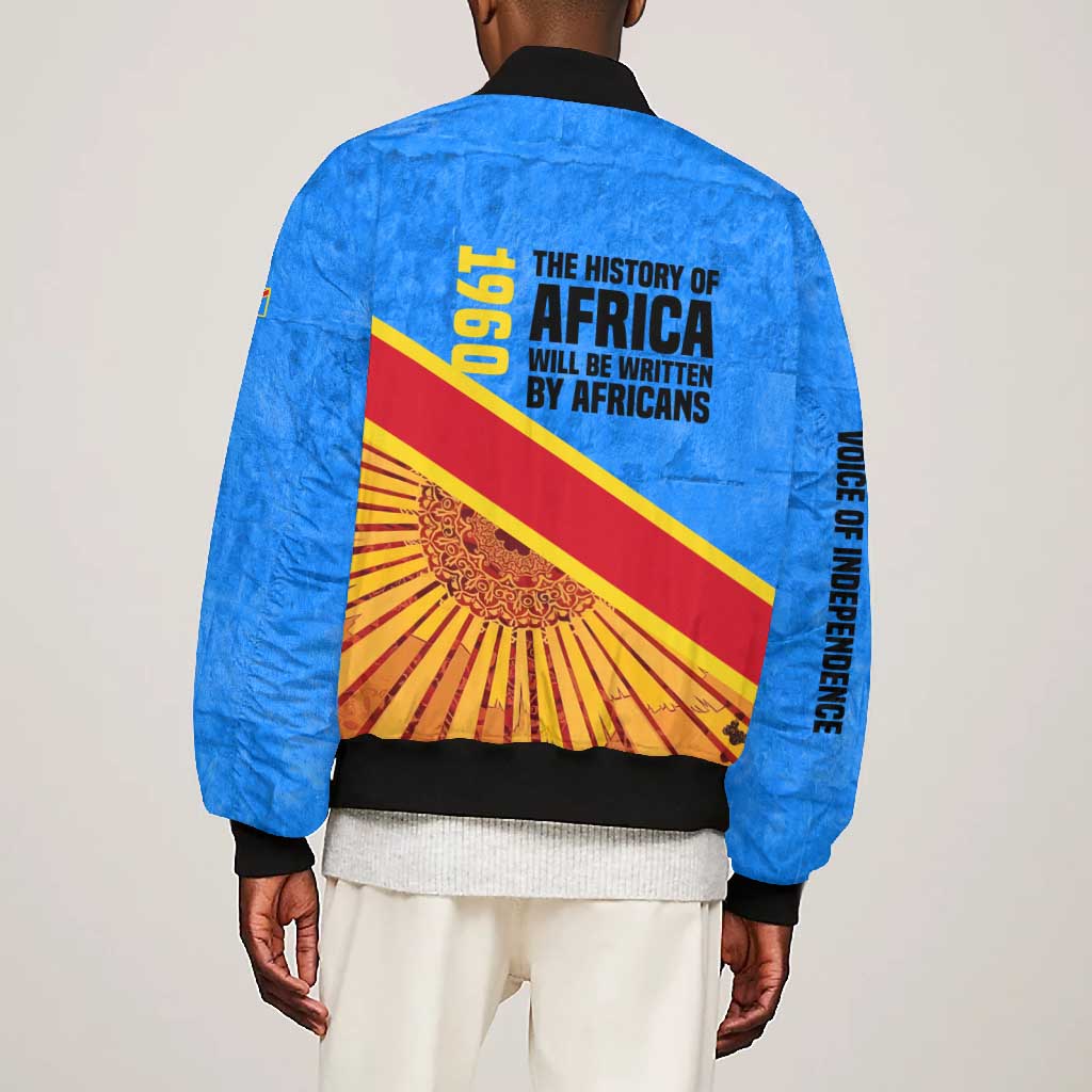 Patrice Lumumba Bomber Jacket with Congolese Flag Colors and African History Quote - Wonder Print Shop