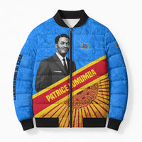Patrice Lumumba Bomber Puffer Jacket with Congolese Flag Colors and African History Quote - Wonder Print Shop