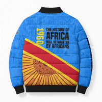 Patrice Lumumba Bomber Puffer Jacket with Congolese Flag Colors and African History Quote - Wonder Print Shop