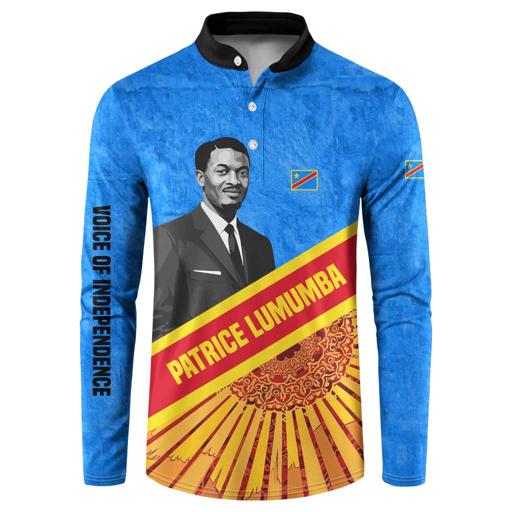 Patrice Lumumba Button Sweatshirt with Congolese Flag Colors and African History Quote