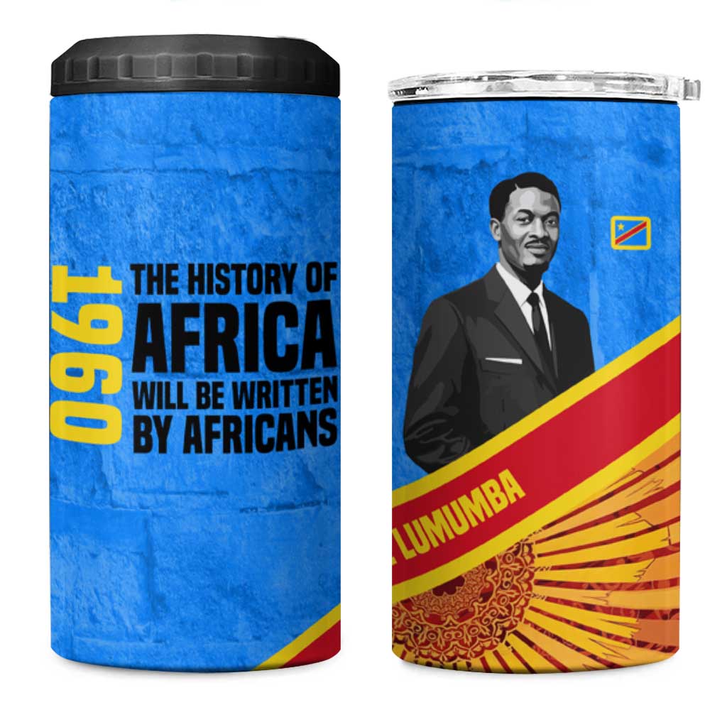 Patrice Lumumba 4 in 1 Can Cooler Tumbler with Congolese Flag Colors and African History Quote - Wonder Print Shop