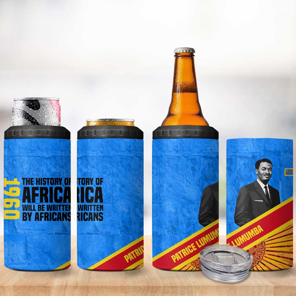 Patrice Lumumba 4 in 1 Can Cooler Tumbler with Congolese Flag Colors and African History Quote - Wonder Print Shop
