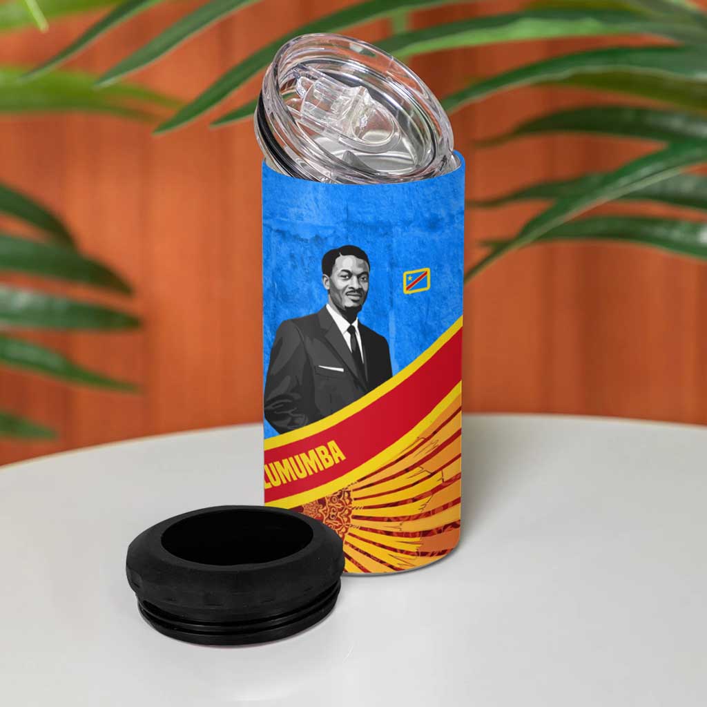 Patrice Lumumba 4 in 1 Can Cooler Tumbler with Congolese Flag Colors and African History Quote - Wonder Print Shop