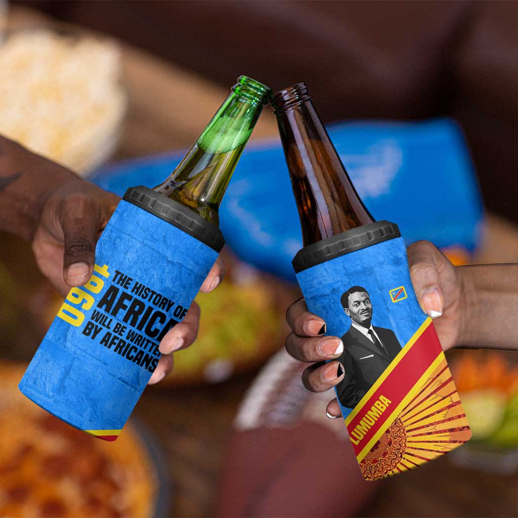 Patrice Lumumba 4 in 1 Can Cooler Tumbler with Congolese Flag Colors and African History Quote - Wonder Print Shop
