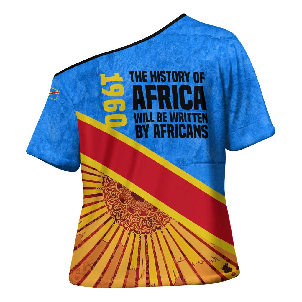Patrice Lumumba Cross Shoulder Shirt with Congolese Flag Colors and African History Quote - Wonder Print Shop