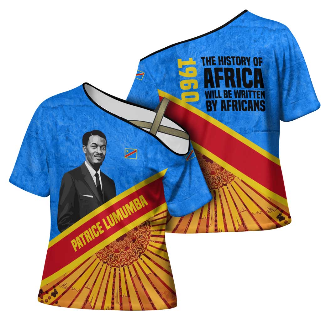 Patrice Lumumba Cross Shoulder Shirt with Congolese Flag Colors and African History Quote - Wonder Print Shop