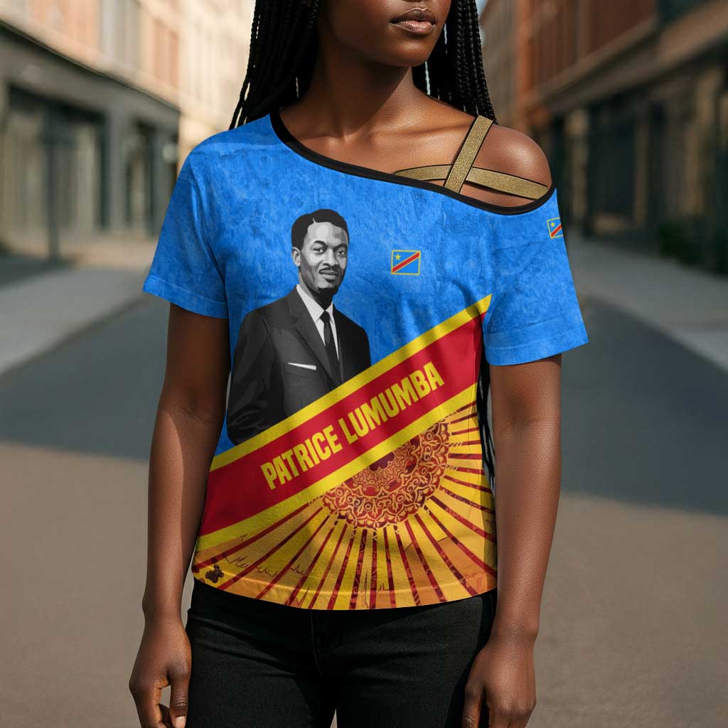 Patrice Lumumba Cross Shoulder Shirt with Congolese Flag Colors and African History Quote - Wonder Print Shop