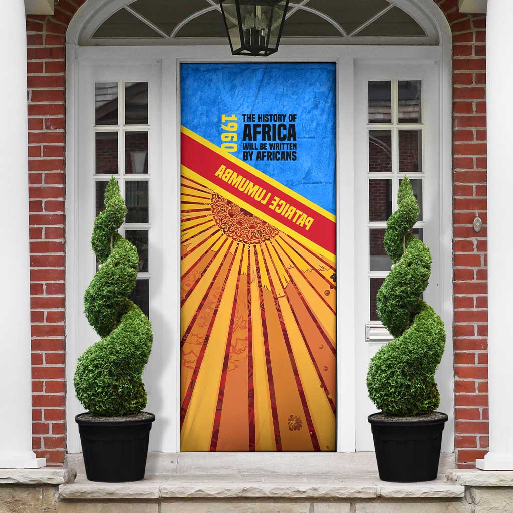 Patrice Lumumba Door Cover with Congolese Flag Colors and African History Quote - Wonder Print Shop