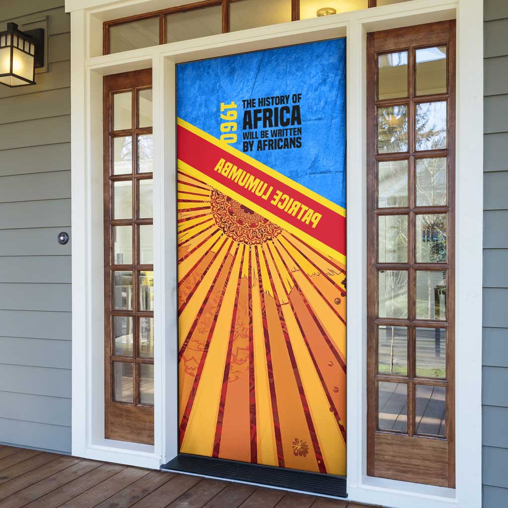 Patrice Lumumba Door Cover with Congolese Flag Colors and African History Quote - Wonder Print Shop