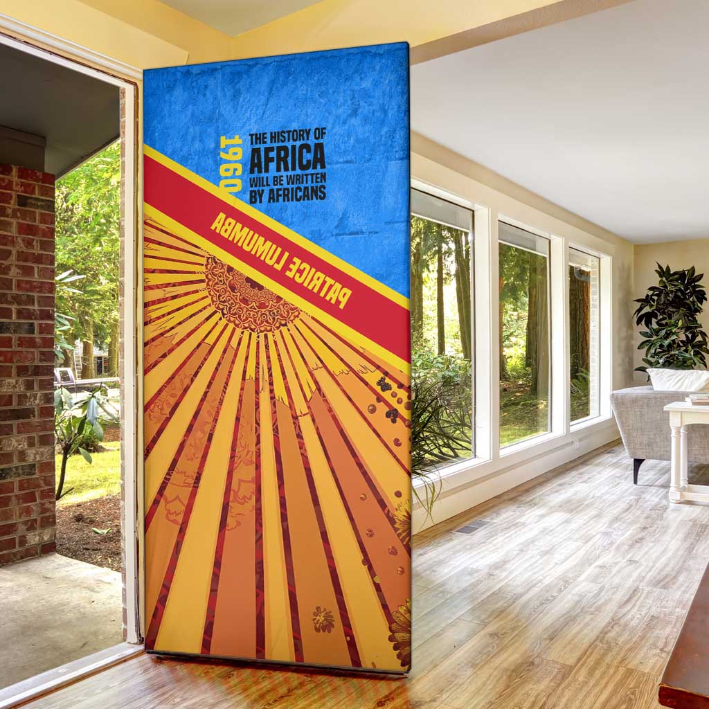 Patrice Lumumba Door Cover with Congolese Flag Colors and African History Quote - Wonder Print Shop