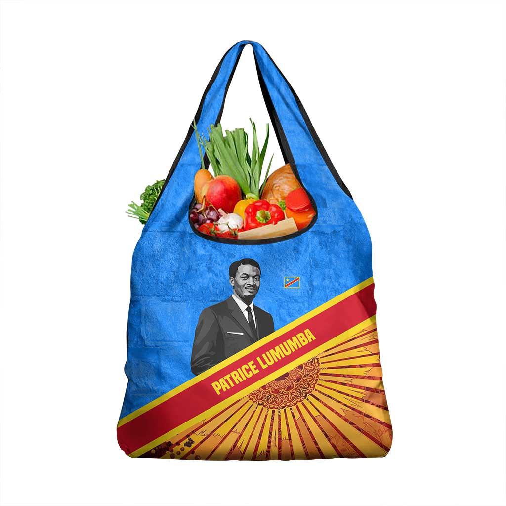 Patrice Lumumba Grocery Bag with Congolese Flag Colors and African History Quote - Wonder Print Shop