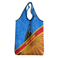 Patrice Lumumba Grocery Bag with Congolese Flag Colors and African History Quote - Wonder Print Shop