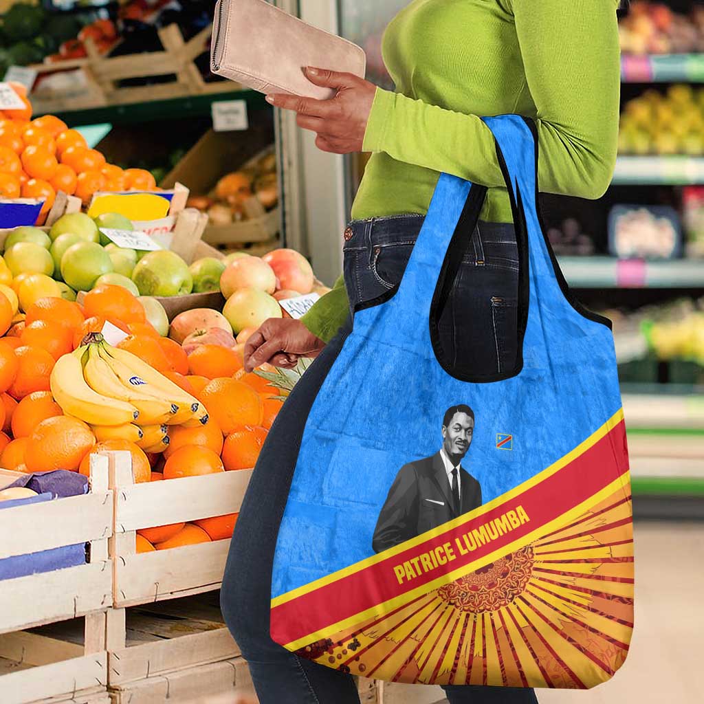 Patrice Lumumba Grocery Bag with Congolese Flag Colors and African History Quote - Wonder Print Shop