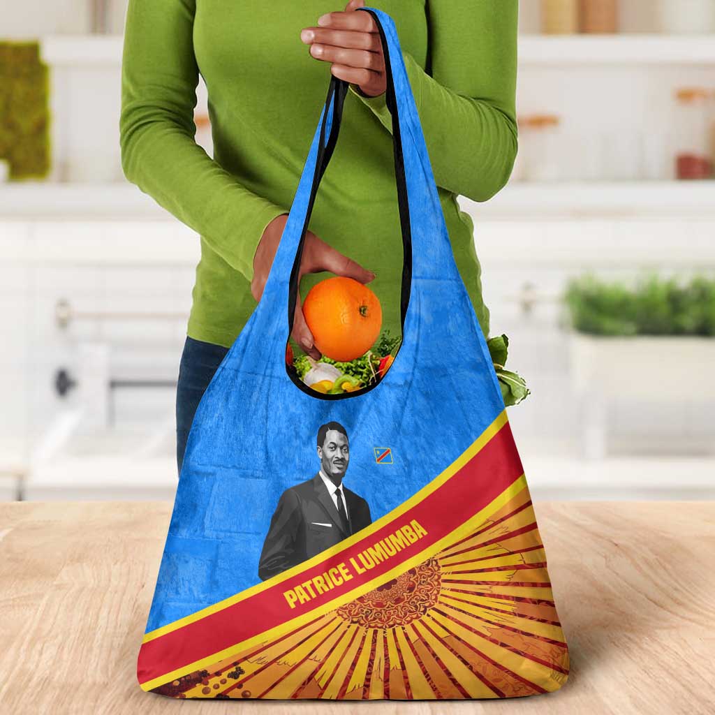 Patrice Lumumba Grocery Bag with Congolese Flag Colors and African History Quote - Wonder Print Shop