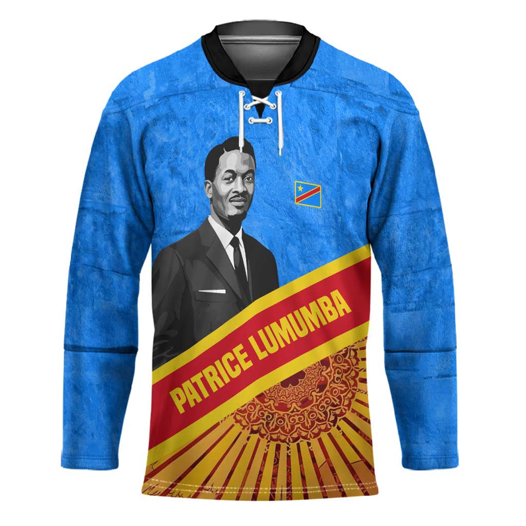 Patrice Lumumba Hockey Jersey with Congolese Flag Colors and African History Quote - Wonder Print Shop