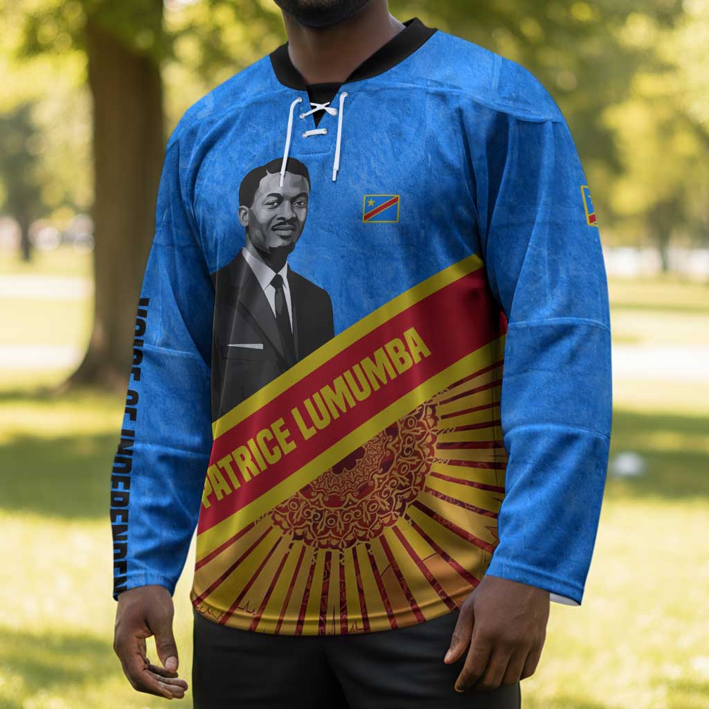 Patrice Lumumba Hockey Jersey with Congolese Flag Colors and African History Quote - Wonder Print Shop