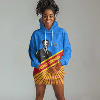Patrice Lumumba Hoodie Dress with Congolese Flag Colors and African History Quote - Wonder Print Shop