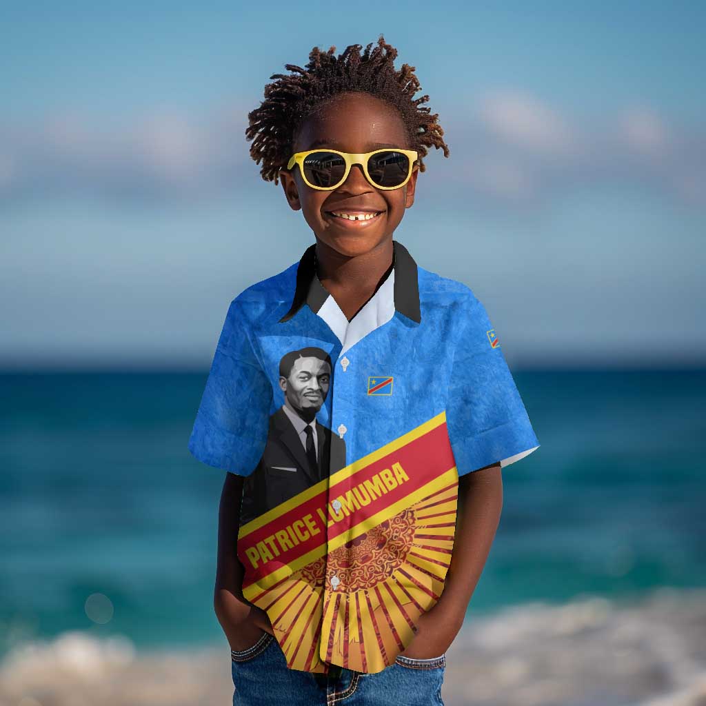 Patrice Lumumba Kid Hawaiian Shirt with Congolese Flag Colors and African History Quote - Wonder Print Shop