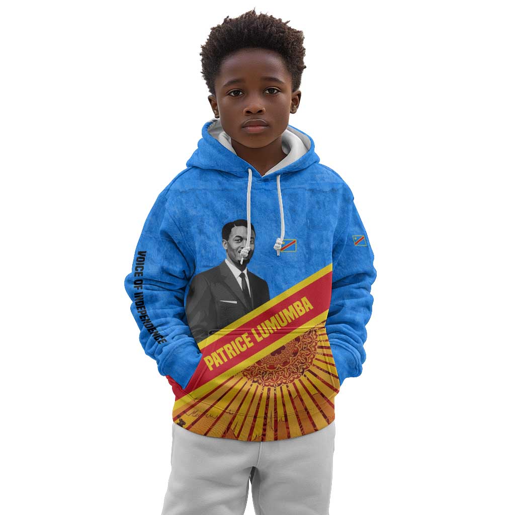 Patrice Lumumba Kid Hoodie with Congolese Flag Colors and African History Quote - Wonder Print Shop