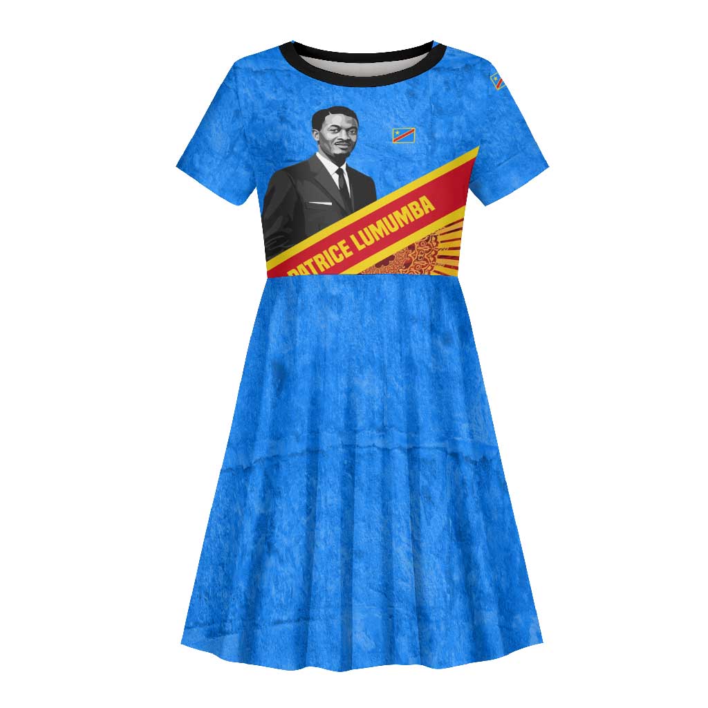 Patrice Lumumba Kid Short Sleeve Dress with Congolese Flag Colors and African History Quote - Wonder Print Shop