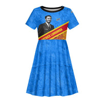 Patrice Lumumba Kid Short Sleeve Dress with Congolese Flag Colors and African History Quote - Wonder Print Shop