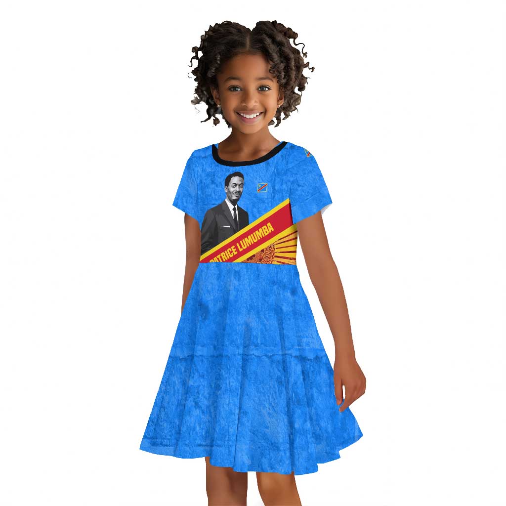 Patrice Lumumba Kid Short Sleeve Dress with Congolese Flag Colors and African History Quote - Wonder Print Shop