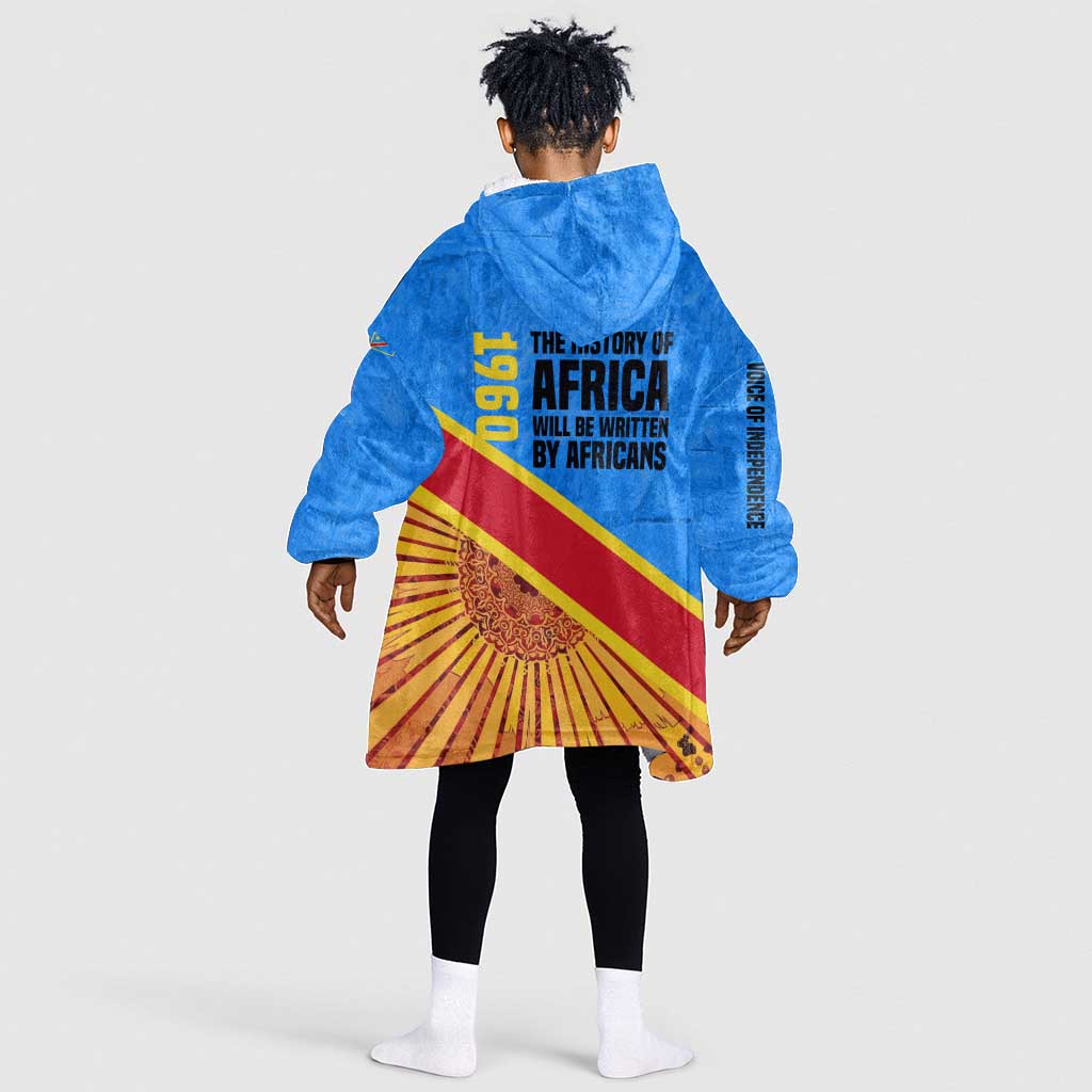 Patrice Lumumba Kid Wearable Blanket Hoodie with Congolese Flag Colors and African History Quote - Wonder Print Shop