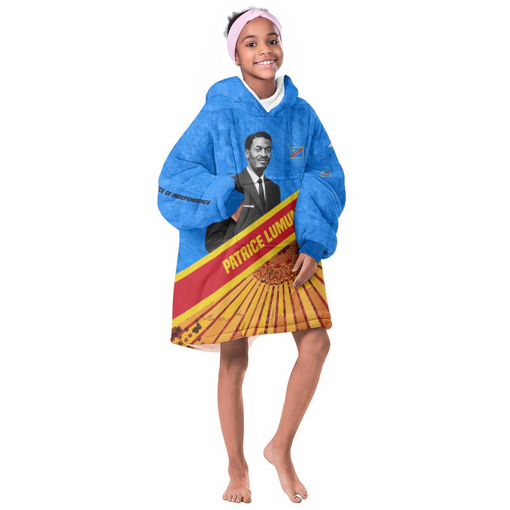 Patrice Lumumba Kid Wearable Blanket Hoodie with Congolese Flag Colors and African History Quote - Wonder Print Shop