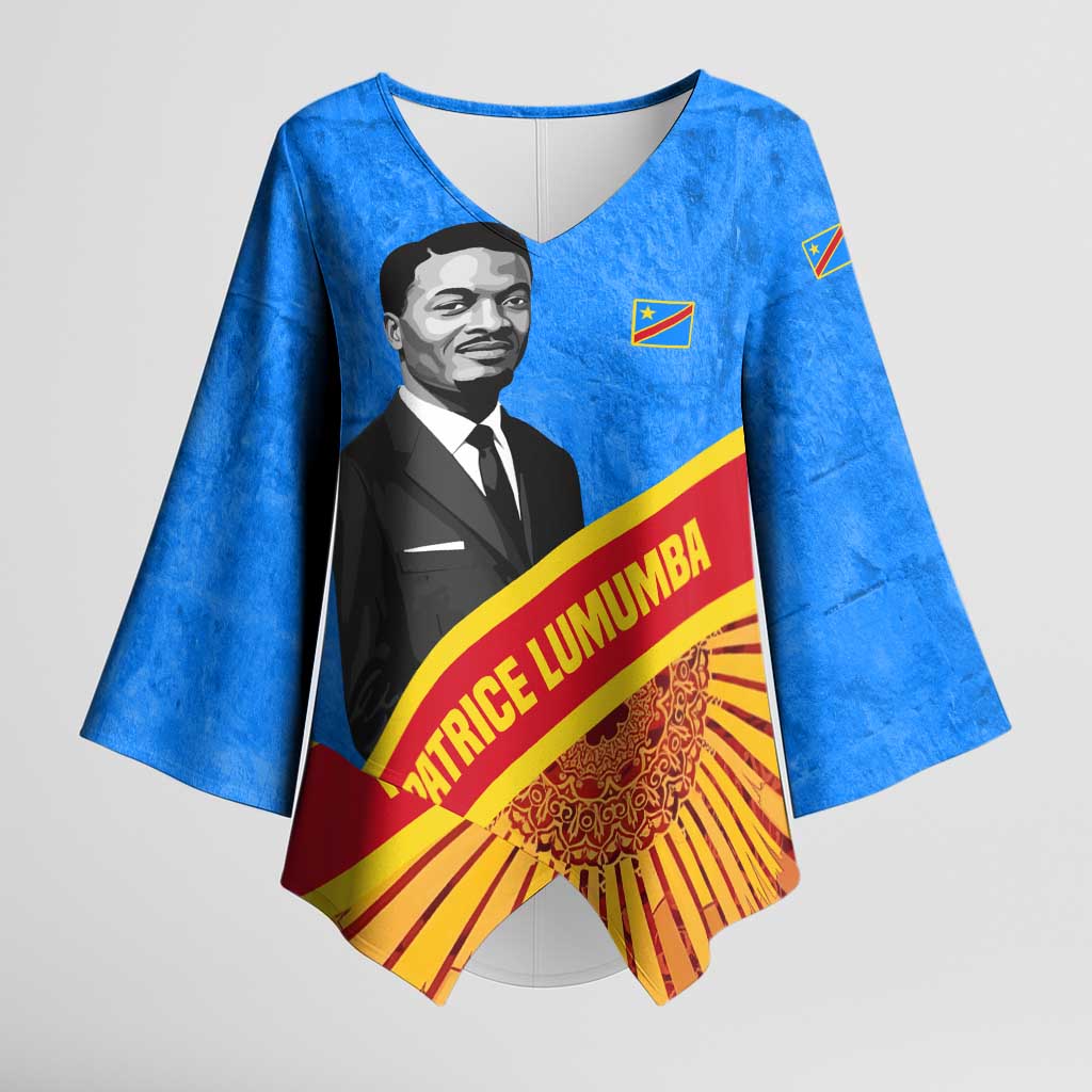 Patrice Lumumba Kimono Sleeve Blouse with Congolese Flag Colors and African History Quote - Wonder Print Shop