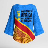 Patrice Lumumba Kimono Sleeve Blouse with Congolese Flag Colors and African History Quote - Wonder Print Shop