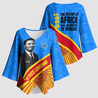 Patrice Lumumba Kimono Sleeve Blouse with Congolese Flag Colors and African History Quote - Wonder Print Shop