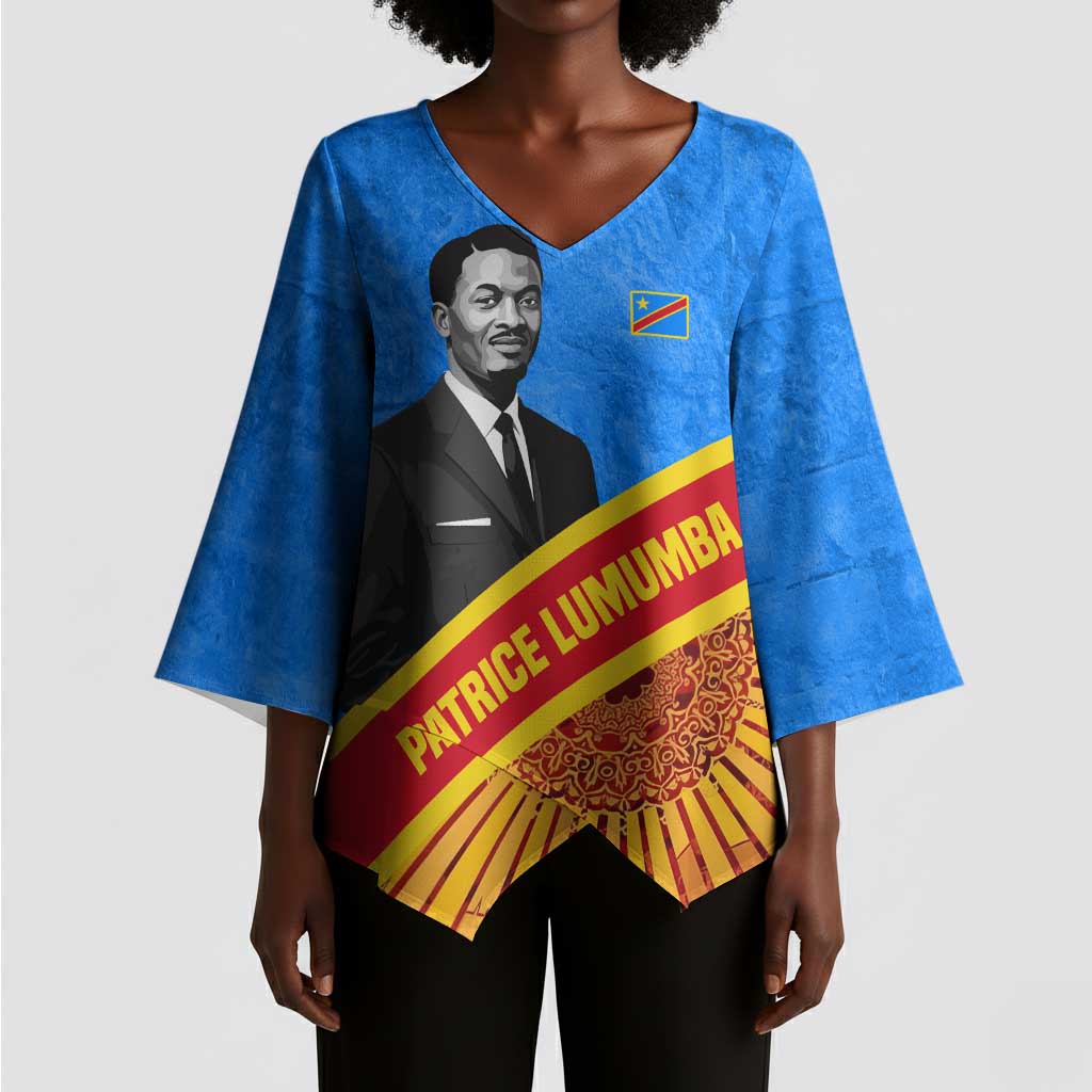 Patrice Lumumba Kimono Sleeve Blouse with Congolese Flag Colors and African History Quote - Wonder Print Shop