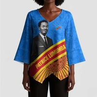 Patrice Lumumba Kimono Sleeve Blouse with Congolese Flag Colors and African History Quote - Wonder Print Shop