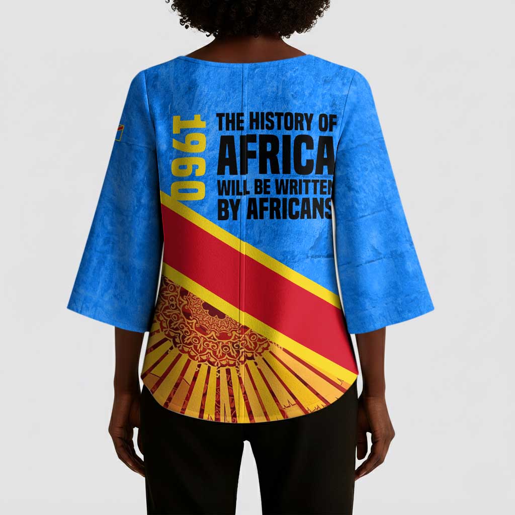 Patrice Lumumba Kimono Sleeve Blouse with Congolese Flag Colors and African History Quote - Wonder Print Shop