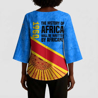Patrice Lumumba Kimono Sleeve Blouse with Congolese Flag Colors and African History Quote - Wonder Print Shop