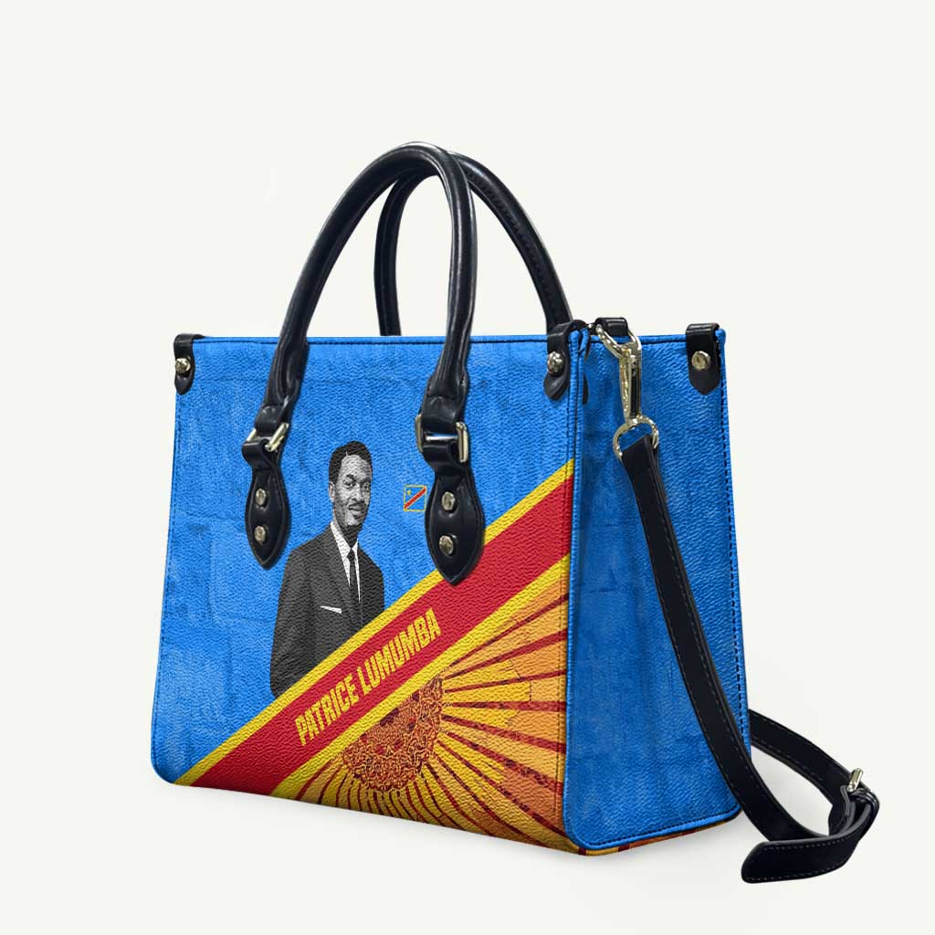 Patrice Lumumba Leather Bag with Congolese Flag Colors and African History Quote - Wonder Print Shop