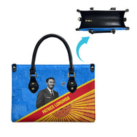 Patrice Lumumba Leather Bag with Congolese Flag Colors and African History Quote - Wonder Print Shop