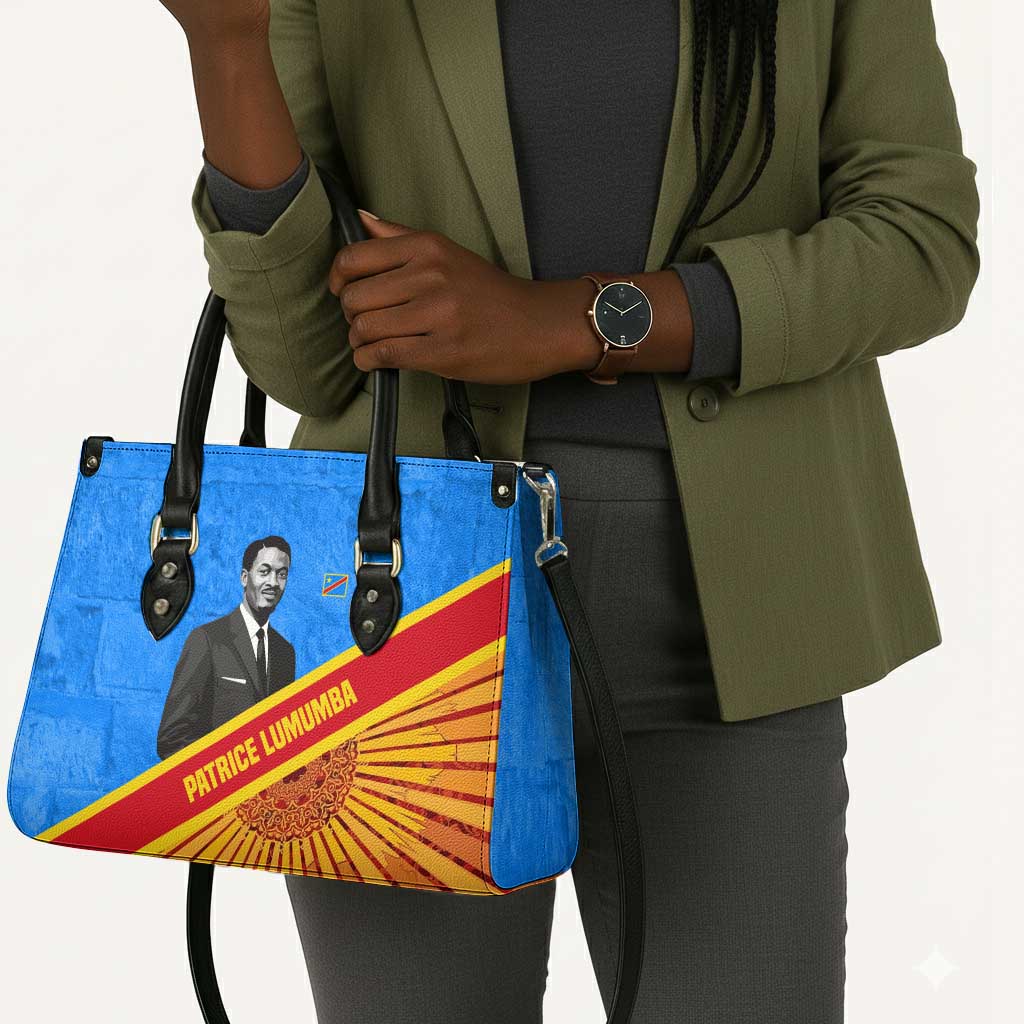 Patrice Lumumba Leather Bag with Congolese Flag Colors and African History Quote - Wonder Print Shop