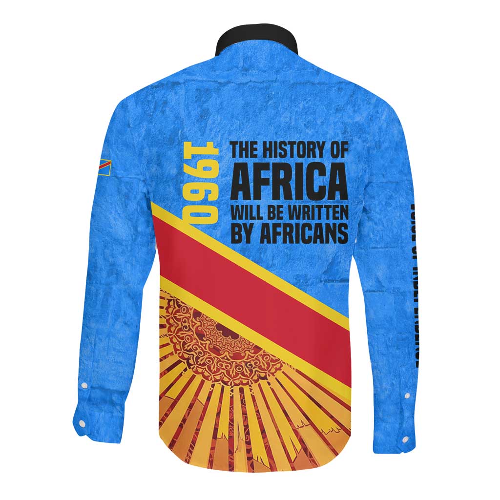 Patrice Lumumba Long Sleeve Button Shirt with Congolese Flag Colors and African History Quote - Wonder Print Shop