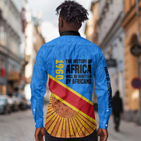Patrice Lumumba Long Sleeve Button Shirt with Congolese Flag Colors and African History Quote - Wonder Print Shop