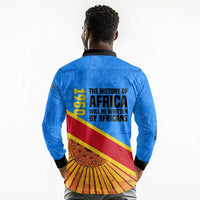 Patrice Lumumba Long Sleeve Polo Shirt with Congolese Flag Colors and African History Quote - Wonder Print Shop