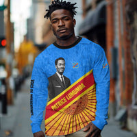 Patrice Lumumba Long Sleeve Shirt with Congolese Flag Colors and African History Quote - Wonder Print Shop