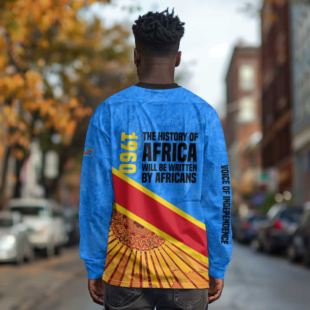 Patrice Lumumba Long Sleeve Shirt with Congolese Flag Colors and African History Quote - Wonder Print Shop